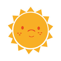 Yellow sun funny cartoon, isolated flat icon vector illustration graphic.