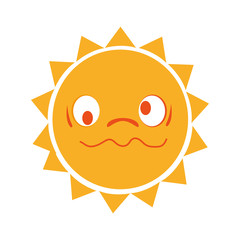 Yellow sun funny cartoon, isolated flat icon vector illustration graphic.