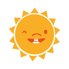 Yellow sun funny cartoon, isolated flat icon vector illustration graphic.