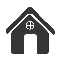Real estate house business icon in black and white colors, vector illustration.