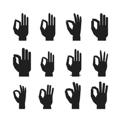 Okey hand success symbol, ok hand yes agreement. Ok hand signal business human agree. Best approval accept. Silhouette of hand showing symbol Ok finger thumb vector illustration.