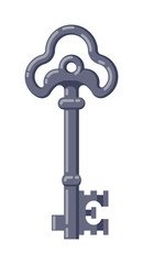 Vintage key antique door key isolated on white background. Access household vintage key. Retro door metal security vintage key and vintage key safe house decorative. Decorative key silhouette