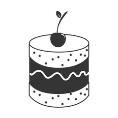 Delicious and fresh cake in black and white colors, isolated flat icon.