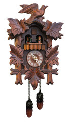 Antique cuckoo clock isolated on white