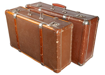 Old suitcases isolated on white. Clipping path included.