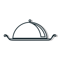 Restaurant food dish in black and white line icon, vector illustration silhouette.