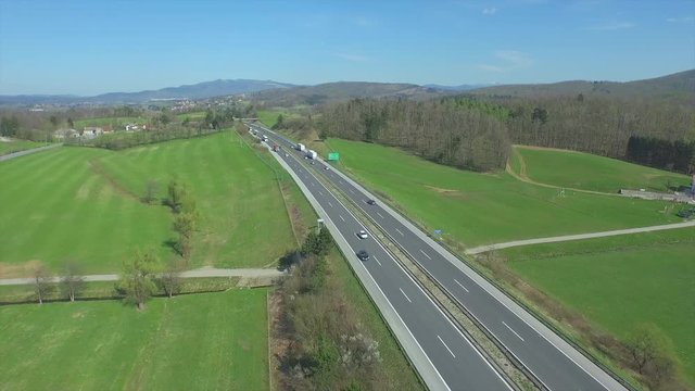 AERIAL: Busy highway on a sunny day