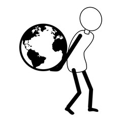 Human holding earth planet pictogram design, vector illustration graphic.