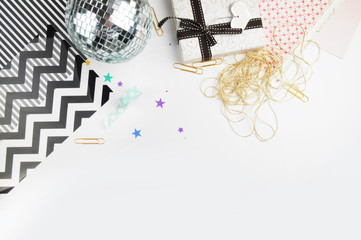 Flat lay. Scrapbook background. Woman mockup