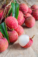 Lychee, Fresh lychee and peeled showing the red skin and white f