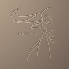 Buffalo illustration line art debossed design isolated on light brown color gradient background