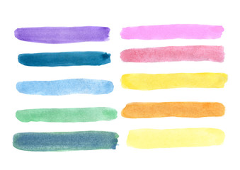 Strips of different colors, painted with watercolor