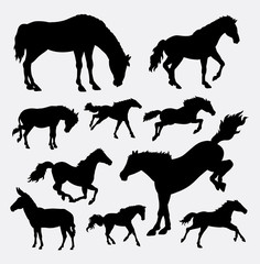 Horse animal action silhouette. Good use for symbol, logo, web icon, mascot, sticker design, sign, game element, or any design you want. Easy to use.