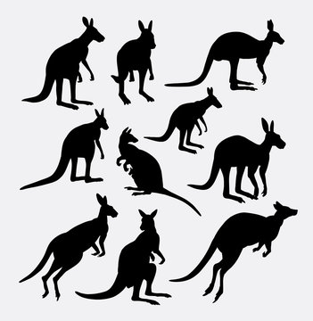 Kangaroo action animal silhouette. Good use for symbol, web icon, logo, sticker design, sign, mascot, game element, object, or any design you want. Easy to use and edit.