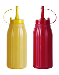 Bottles of Ketchup and Mustard. Isolated on White