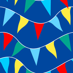 Colored flags on rope in a seamless pattern