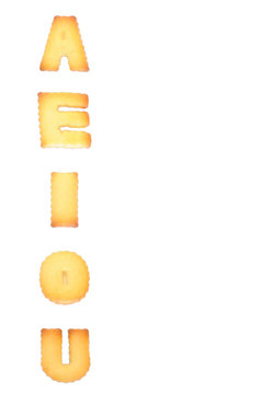 English vowels isolate with clipping path, copy space on right s