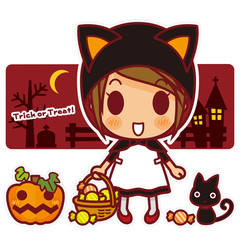 きゃわ系女子スタイル　ハロウィンのネコ耳ずきんコスチューム（赤）