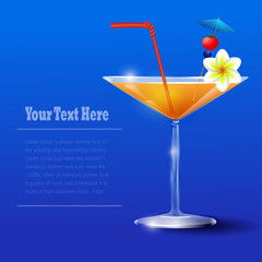 Cocktail Glass with straw and flower