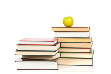 Stack of books on white background