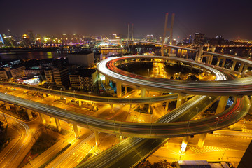 Fototapeta na wymiar Aerial photography at Shanghai viaduct overpass bridge of night