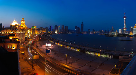 Fototapeta premium Aerial photography at Shanghai bund Skyline of panorama night sc