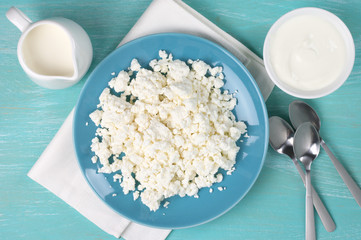 Dairy products on table