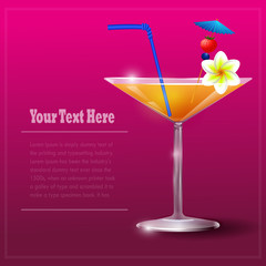Cocktail Glass with straw and flower
