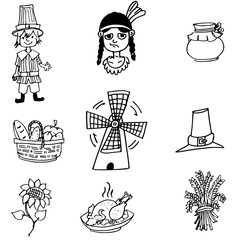 Thanksgiving object in doodle set