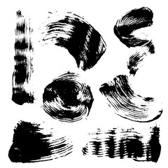 Vector set of black inc blots and brush strokes, isolated on the white background. Series of elements for design.