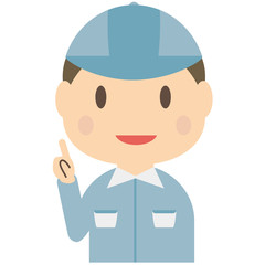 工場　作業　制服　指さし　ヒラメキ