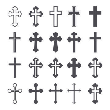Cross icons set. Decorated crosses signs or symbols. Vector