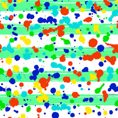 Vector seamless pattern with watercolor ink blots and brush strokes. Colorful creative artistic background Series of Drawn Creative Seamless Patterns and vector  Blots, Brush, Strokes.