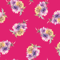 Seamless pattern with flowers watercolor