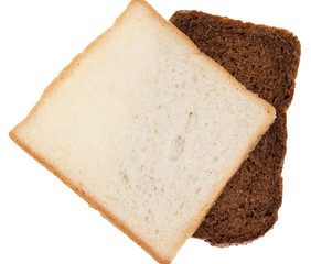 piece black and white bread on a white background