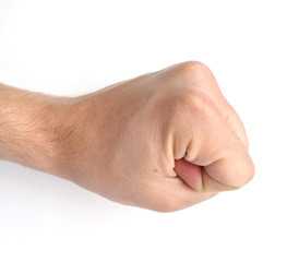 Man's clenched fist isolated on white background