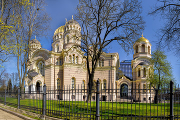Fototapeta premium Russian orthodox cathedral of the Nativity of Christ in Riga, Latvia