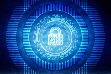 Security concept: Lock on digital screen, contrast, 3d render