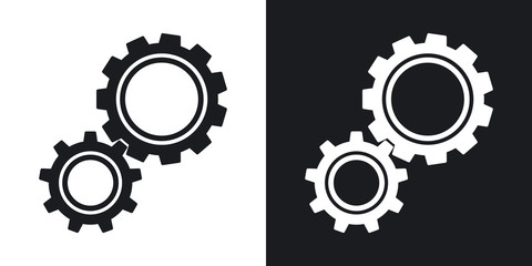 Vector gears icon. Two-tone version on black and white background