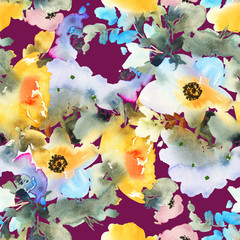 Seamless pattern with flowers watercolor