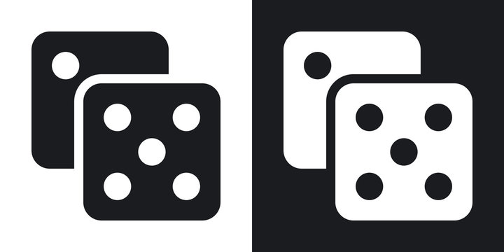 Dice icon, vector. Two-tone version on black and white background