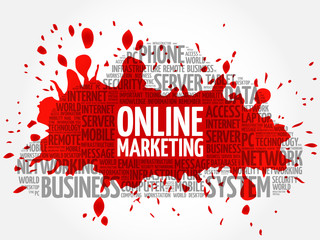 Online marketing word cloud collage, business concept background