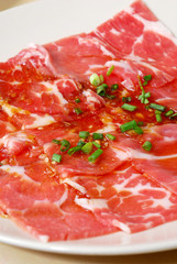 beef sliced on plate