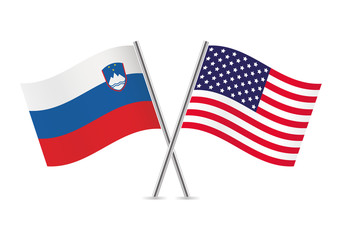 Slovenian and American flags. Vector illustration.