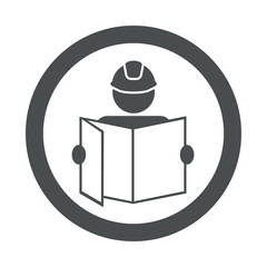 Icono plano arquitecto con plano en circulo color gris