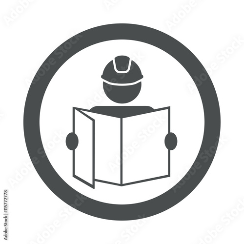 "Icono plano arquitecto con plano en circulo color gris" Fotos de