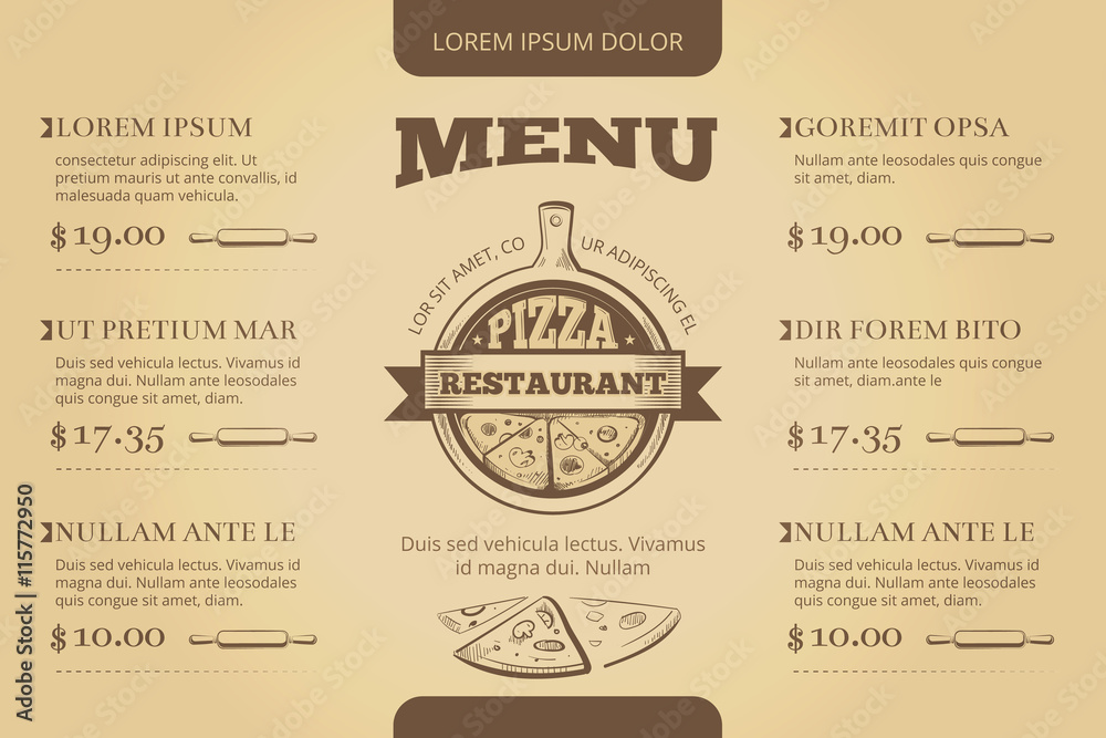 Poster restaurant cafe pizzeria menu vector template design. menu for restaurant, illustration template men