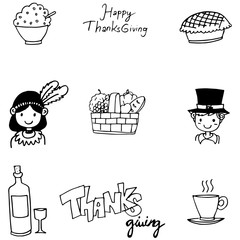 Doodle of Thanksgiving flat hand draw