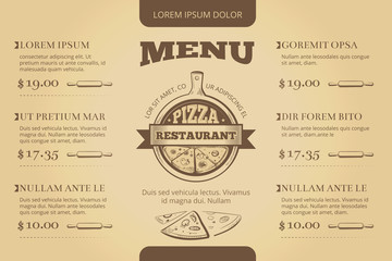 Restaurant cafe pizzeria menu vector template design. Menu for restaurant, illustration template menu for pizzeria - obrazy, fototapety, plakaty