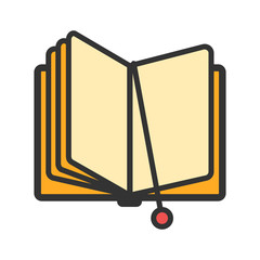 Open book with bookmark icon. Vector illustration